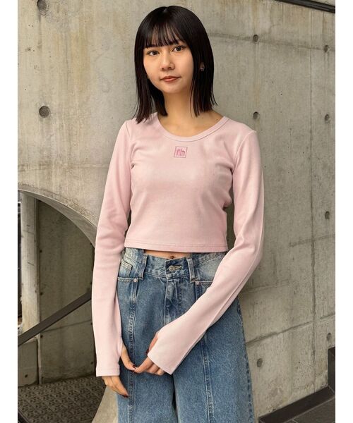 MURUA（ムルーア）の「マークロゴクロップドトップス（Tシャツ/カットソー・レディース・ブラック/グレー/ホワイト/ピンク/ネイビー・FREE）」の7枚目の写真