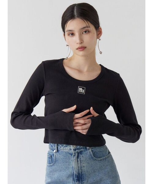 MURUA（ムルーア）の「マークロゴクロップドトップス（Tシャツ/カットソー・レディース・ブラック/グレー/ホワイト/ピンク/ネイビー・FREE）」の9枚目の写真