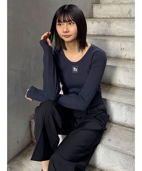【売れました】MURUA(ムルーア)変形blackトップス 変形ネックタートルニット[品番：MKSW0043150]｜MURUA（ムルーア