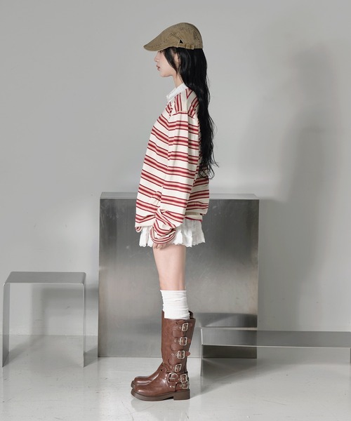 ★SPORTMAX★アウトレット★ローウエストキュートミニスカート♪ エムズエキサイト ems excite ハイウエストタックミニSK （BEG1
