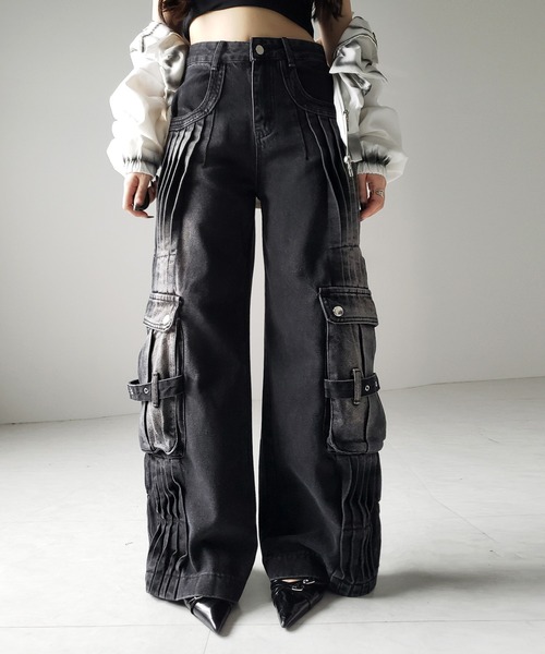 me+em select(ミームセレクト)の「【 4size 】カーゴプリーツブラックヴィンテージワイドデニム /cargo pleated black vintage wide denim(デニムパンツ・レディース・ブラック・X-LARGE/LARGE/MEDIUM/SMALL)」の9枚目の写真