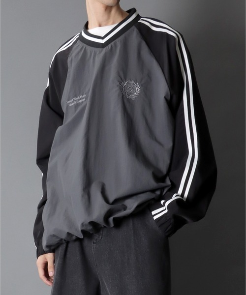 SITRY（シトリー）の「SITRY Nylon Pullover/別注 オーバーサイズ ナイロンプルオーバー ゲームシャツ ユニフォーム ブロークコア セットアップ対応（ナイロンジャケット・メンズ・チャコール/ライトグレー/ブラック/ブラウン・LL/L/M）」の11枚目の写真