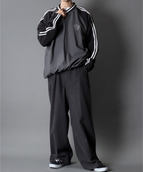 SITRY（シトリー）の「SITRY Nylon Pullover/別注 オーバーサイズ ナイロンプルオーバー ゲームシャツ ユニフォーム ブロークコア セットアップ対応（ナイロンジャケット・メンズ・チャコール/ライトグレー/ブラック/ブラウン・LL/L/M）」の12枚目の写真