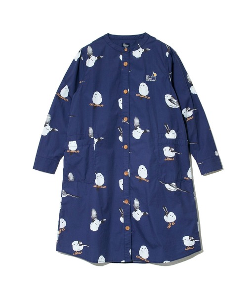 ゴースローキャラバン go slow caravan シマエナガ ノーカラー シャツワンピース 柄シャツ レディース カジュアル 長袖 ボタンシャツ ワンピース 340223 シマエナガ ノーカラーシャツワンピース go slow caravan