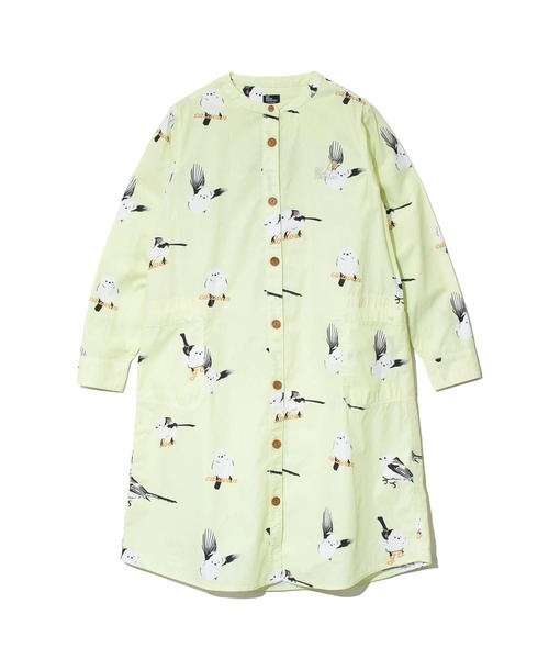 ゴースローキャラバン go slow caravan シマエナガ ノーカラー シャツワンピース 柄シャツ レディース カジュアル 長袖 ボタンシャツ ワンピース 340223 セール】シマエナガ ノーカラーシャツワンピース W（シャツ