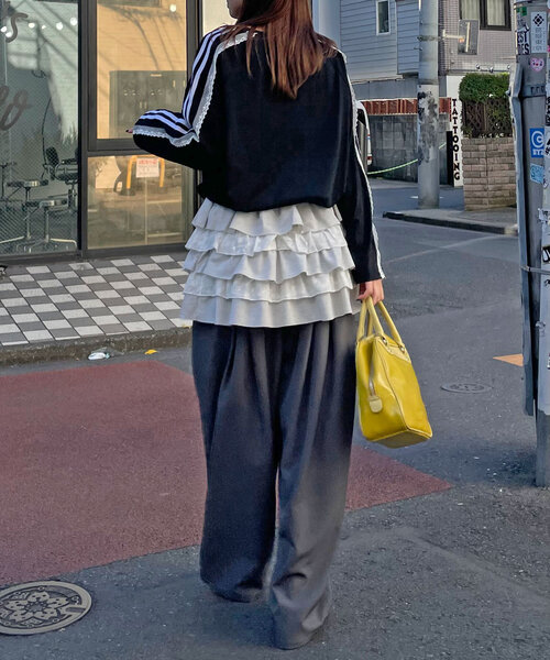 CIAOPANIC（チャオパニック）の「スリットリボンレースラインラグラントップス（Tシャツ/カットソー・レディース・グリーン/ボルドー/ブラック/ネイビー・ONE SIZE）」の13枚目の写真