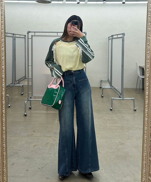 CIAOPANIC（チャオパニック）の「スリットリボンレースラインラグラントップス（Tシャツ/カットソー・レディース・グリーン/ボルドー/ブラック/ネイビー・ONE SIZE）」の15枚目の写真