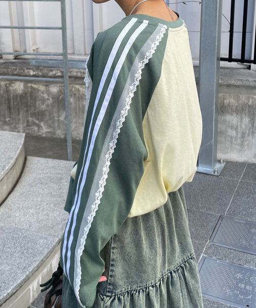 CIAOPANIC（チャオパニック）の「スリットリボンレースラインラグラントップス（Tシャツ/カットソー・レディース・グリーン/ボルドー/ブラック/ネイビー・ONE SIZE）」の18枚目の写真