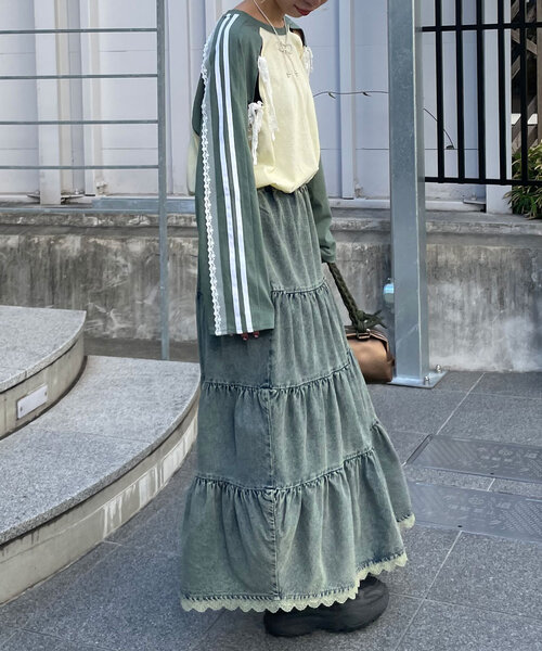 CIAOPANIC（チャオパニック）の「スリットリボンレースラインラグラントップス（Tシャツ/カットソー・レディース・グリーン/ボルドー/ブラック/ネイビー・ONE SIZE）」の21枚目の写真