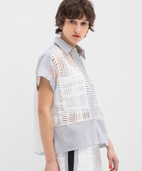 AULA AILA（アウラアイラ）の「レースストライプコンビネーションシャツ（シャツ/ブラウス・レディース・ネイビー/ホワイト/ブラック・0）」の5枚目の写真