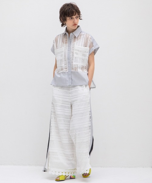 AULA AILA（アウラアイラ）の「レースストライプコンビネーションシャツ（シャツ/ブラウス・レディース・ネイビー/ホワイト/ブラック・0）」の8枚目の写真