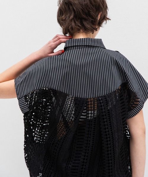 AULA AILA（アウラアイラ）の「レースストライプコンビネーションシャツ（シャツ/ブラウス・レディース・ネイビー/ホワイト/ブラック・0）」の16枚目の写真