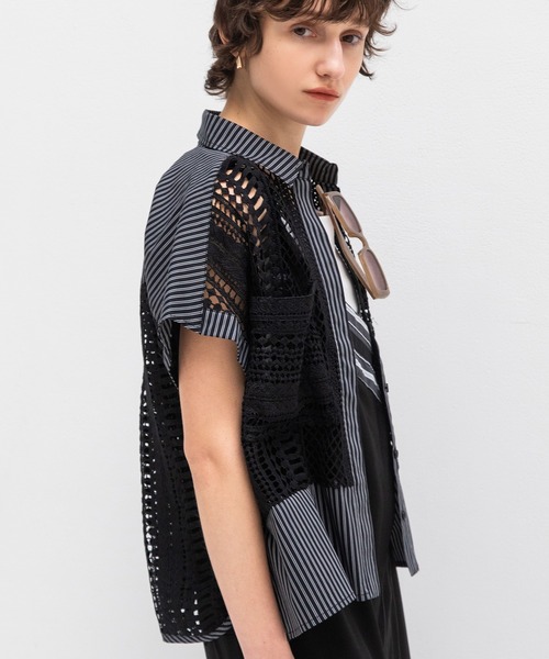 AULA AILA（アウラアイラ）の「レースストライプコンビネーションシャツ（シャツ/ブラウス・レディース・ネイビー/ホワイト/ブラック・0）」の12枚目の写真