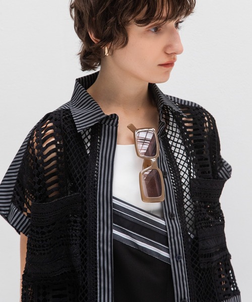 AULA AILA（アウラアイラ）の「レースストライプコンビネーションシャツ（シャツ/ブラウス・レディース・ネイビー/ホワイト/ブラック・0）」の13枚目の写真