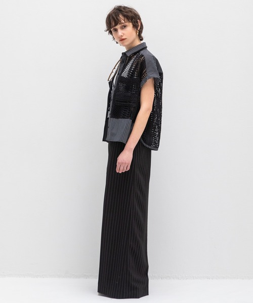 AULA AILA（アウラアイラ）の「レースストライプコンビネーションシャツ（シャツ/ブラウス・レディース・ネイビー/ホワイト/ブラック・0）」の18枚目の写真