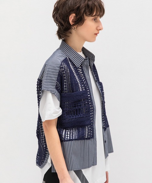 AULA AILA（アウラアイラ）の「レースストライプコンビネーションシャツ（シャツ/ブラウス・レディース・ネイビー/ホワイト/ブラック・0）」の21枚目の写真