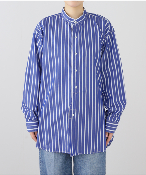 ROYAL NAVY（ロイヤルネイビー）の「【ROYAL NAVY/ロイヤルネイビー】  BANDCOLLAR SHIRTS STRAIPE：シャツ（シャツ/ブラウス・レディース・コバルトブルー/ブルー/サックスブルー・1）」の3枚目の写真