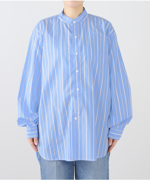 ROYAL NAVY（ロイヤルネイビー）の「【ROYAL NAVY/ロイヤルネイビー】  BANDCOLLAR SHIRTS STRAIPE：シャツ（シャツ/ブラウス・レディース・コバルトブルー/ブルー/サックスブルー・1）」の2枚目の写真