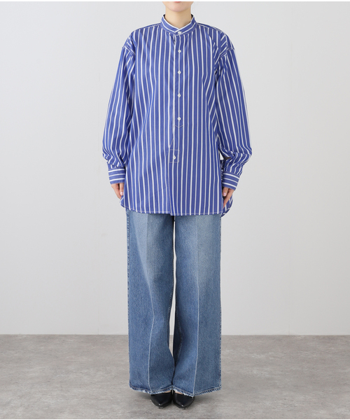 ROYAL NAVY（ロイヤルネイビー）の「【ROYAL NAVY/ロイヤルネイビー】  BANDCOLLAR SHIRTS STRAIPE：シャツ（シャツ/ブラウス・レディース・コバルトブルー/ブルー/サックスブルー・1）」の4枚目の写真