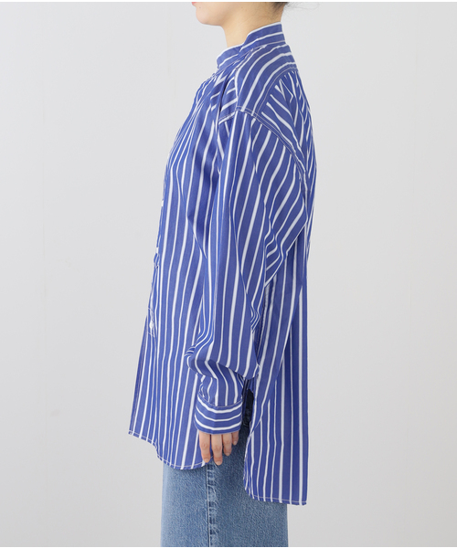 ROYAL NAVY（ロイヤルネイビー）の「【ROYAL NAVY/ロイヤルネイビー】  BANDCOLLAR SHIRTS STRAIPE：シャツ（シャツ/ブラウス・レディース・コバルトブルー/ブルー/サックスブルー・1）」の6枚目の写真