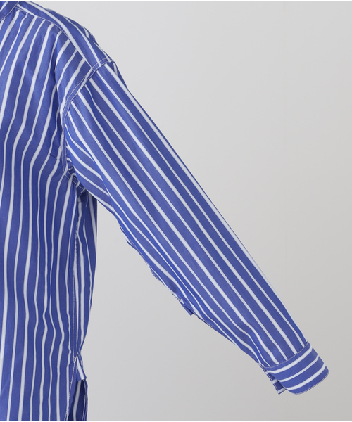 ROYAL NAVY（ロイヤルネイビー）の「【ROYAL NAVY/ロイヤルネイビー】  BANDCOLLAR SHIRTS STRAIPE：シャツ（シャツ/ブラウス・レディース・コバルトブルー/ブルー/サックスブルー・1）」の9枚目の写真
