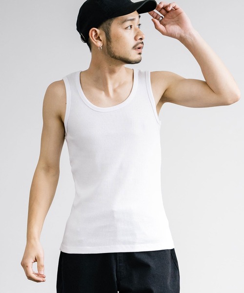 Rocky Monroe(ロッキーモンロー)の「Uネックテレコ素材リブタンクトップ(タンクトップ・メンズ・ブラック/杢グレー/チャコールグレー/ホワイト/ネイビー/カーキ・L/M/LL)」の2枚目の写真