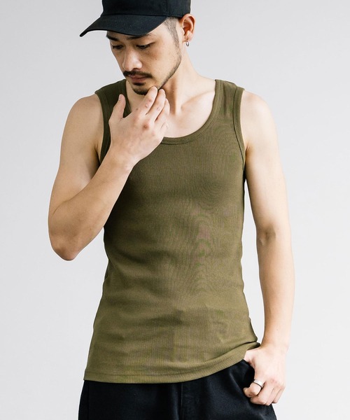 Rocky Monroe(ロッキーモンロー)の「Uネックテレコ素材リブタンクトップ(タンクトップ・メンズ・ブラック/杢グレー/チャコールグレー/ホワイト/ネイビー/カーキ・L/M/LL)」の5枚目の写真