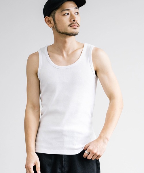 Rocky Monroe(ロッキーモンロー)の「Uネックテレコ素材リブタンクトップ(タンクトップ・メンズ・ブラック/杢グレー/チャコールグレー/ホワイト/ネイビー/カーキ・L/M/LL)」の7枚目の写真