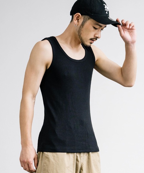 Rocky Monroe(ロッキーモンロー)の「Uネックテレコ素材リブタンクトップ(タンクトップ・メンズ・ブラック/杢グレー/チャコールグレー/ホワイト/ネイビー/カーキ・L/M/LL)」の11枚目の写真