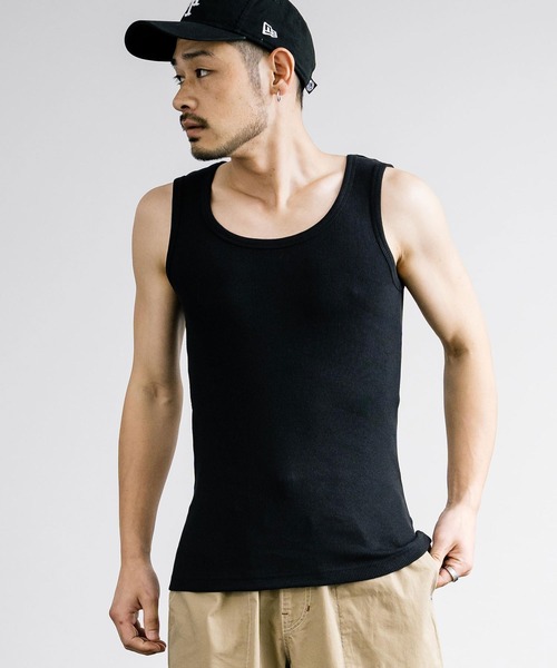 Rocky Monroe(ロッキーモンロー)の「Uネックテレコ素材リブタンクトップ(タンクトップ・メンズ・ブラック/杢グレー/チャコールグレー/ホワイト/ネイビー/カーキ・L/M/LL)」の12枚目の写真