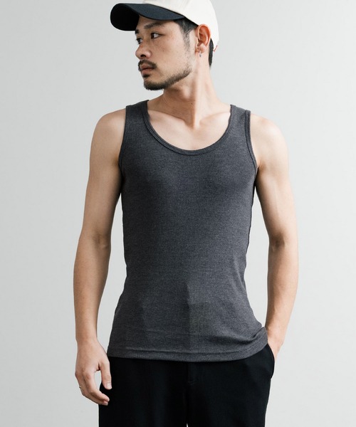 Rocky Monroe(ロッキーモンロー)の「Uネックテレコ素材リブタンクトップ(タンクトップ・メンズ・ブラック/杢グレー/チャコールグレー/ホワイト/ネイビー/カーキ・L/M/LL)」の15枚目の写真