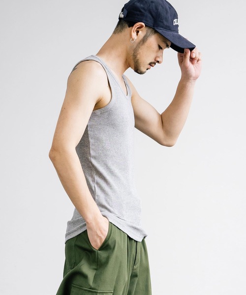 Rocky Monroe(ロッキーモンロー)の「Uネックテレコ素材リブタンクトップ(タンクトップ・メンズ・ブラック/杢グレー/チャコールグレー/ホワイト/ネイビー/カーキ・L/M/LL)」の19枚目の写真