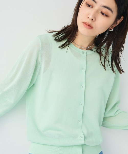 CROSS FUNCTION（クロスファンクション）の「《洗える》サマナチュラクルーネックシアーニットカーディガン【CF/クロスファンクション】（カーディガン/ボレロ・レディース・オフホワイト/ミント/ベージュ/ブラック・L/M/LL）」の4枚目の写真