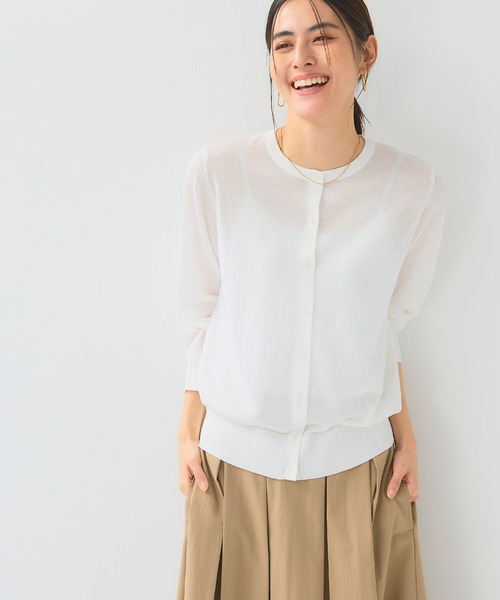 CROSS FUNCTION（クロスファンクション）の「《洗える》サマナチュラクルーネックシアーニットカーディガン【CF/クロスファンクション】（カーディガン/ボレロ・レディース・オフホワイト/ミント/ベージュ/ブラック・L/M/LL）」の5枚目の写真