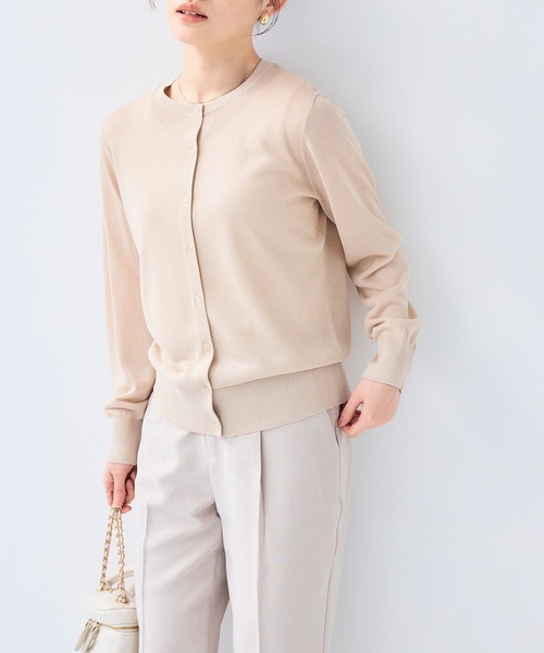 CROSS FUNCTION（クロスファンクション）の「《洗える》サマナチュラクルーネックシアーニットカーディガン【CF/クロスファンクション】（カーディガン/ボレロ・レディース・オフホワイト/ミント/ベージュ/ブラック・L/M/LL）」の12枚目の写真
