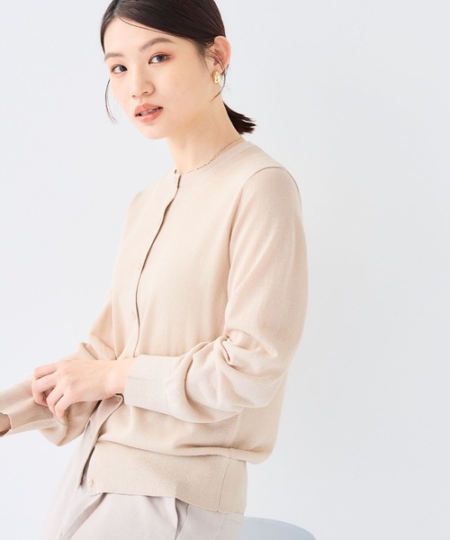 CROSS FUNCTION（クロスファンクション）の「《洗える》サマナチュラクルーネックシアーニットカーディガン【CF/クロスファンクション】（カーディガン/ボレロ・レディース・オフホワイト/ミント/ベージュ/ブラック・L/M/LL）」の14枚目の写真