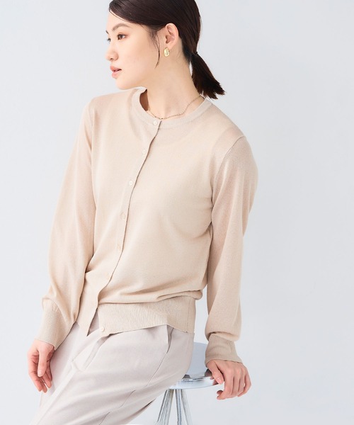 CROSS FUNCTION（クロスファンクション）の「《洗える》サマナチュラクルーネックシアーニットカーディガン【CF/クロスファンクション】（カーディガン/ボレロ・レディース・オフホワイト/ミント/ベージュ/ブラック・L/M/LL）」の15枚目の写真