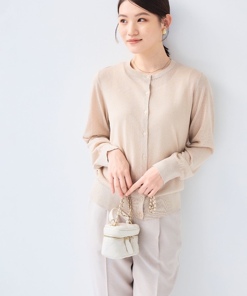 CROSS FUNCTION（クロスファンクション）の「《洗える》サマナチュラクルーネックシアーニットカーディガン【CF/クロスファンクション】（カーディガン/ボレロ・レディース・オフホワイト/ミント/ベージュ/ブラック・L/M/LL）」の16枚目の写真