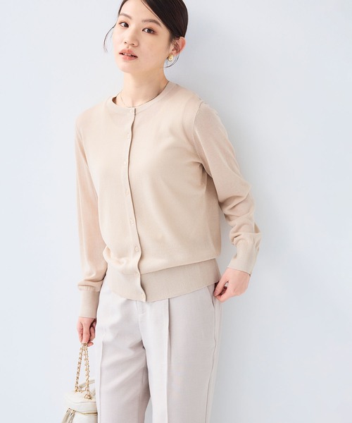 CROSS FUNCTION（クロスファンクション）の「《洗える》サマナチュラクルーネックシアーニットカーディガン【CF/クロスファンクション】（カーディガン/ボレロ・レディース・オフホワイト/ミント/ベージュ/ブラック・L/M/LL）」の17枚目の写真