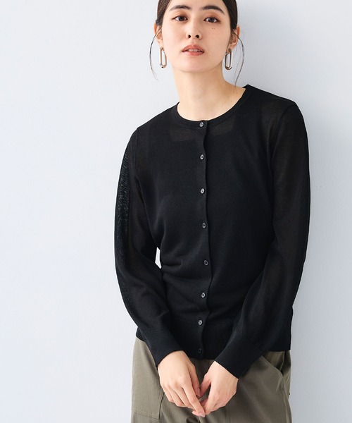 CROSS FUNCTION（クロスファンクション）の「《洗える》サマナチュラクルーネックシアーニットカーディガン【CF/クロスファンクション】（カーディガン/ボレロ・レディース・オフホワイト/ミント/ベージュ/ブラック・L/M/LL）」の21枚目の写真