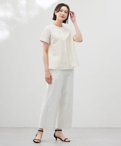 J.PRESS（ジェイプレス）の「【洗える・接触冷感・UVケア・吸水速乾・防透け】麻シェルドライ ワイドストレート マリン パンツ（その他パンツ・レディース・アイボリー系/ライトグリーン系/ネイビー系/カーキ系・T13/T15/T17）」の5枚目の写真