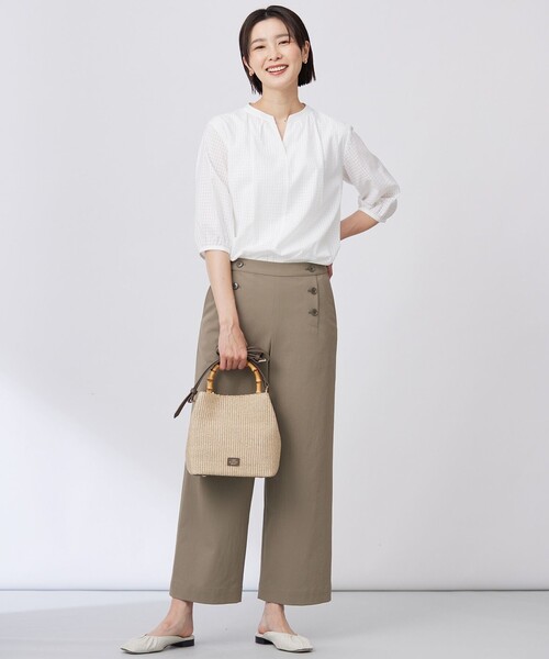 J.PRESS（ジェイプレス）の「【洗える・接触冷感・UVケア・吸水速乾・防透け】麻シェルドライ ワイドストレート マリン パンツ（その他パンツ・レディース・アイボリー系/ライトグリーン系/ネイビー系/カーキ系・T13/T15/T17）」の11枚目の写真