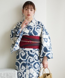 手染め注染浴衣3点セット utatane×注染工房 赤坂紬 青藍にきなりの小菊