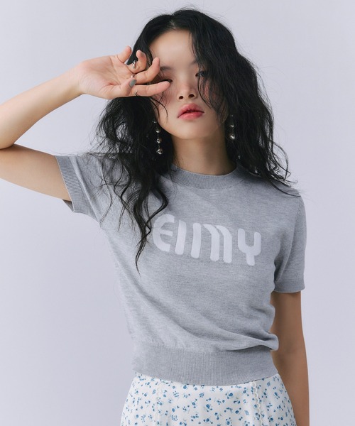 eimy ロゴハーフスリーブニット EIMYロゴハーフスリーブニット(F WHITE): TOPS