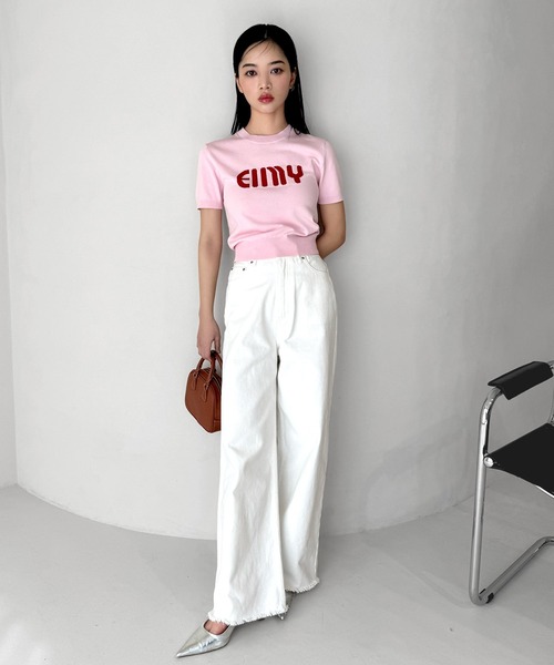 EIMYロゴハーフスリーブニット(F WHITE): TOPS