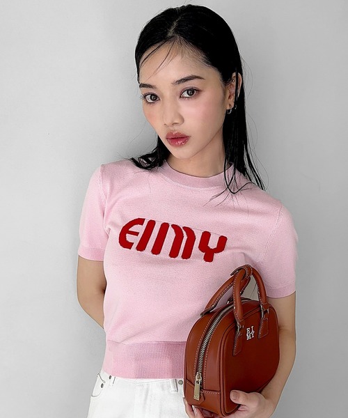 EIMYロゴハーフスリーブニット ピンク EIMYロゴハーフスリーブニット(F WHITE): TOPS