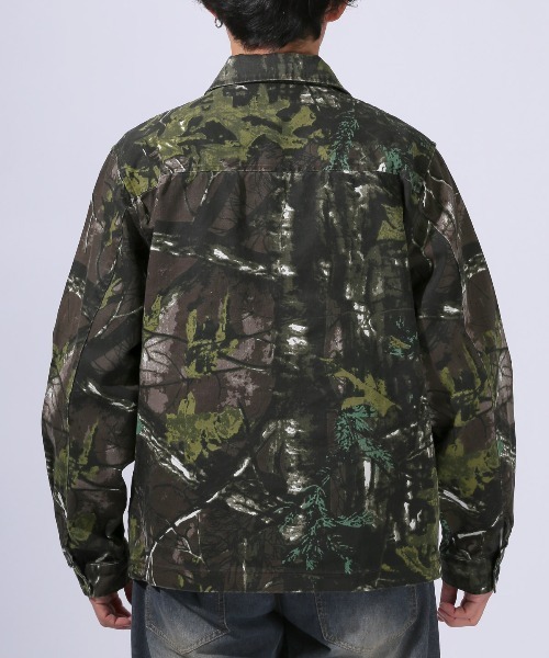 迷彩 ジャケット セール】バイオストーンウォッシュ迷彩オープンカラーデニムジャケット