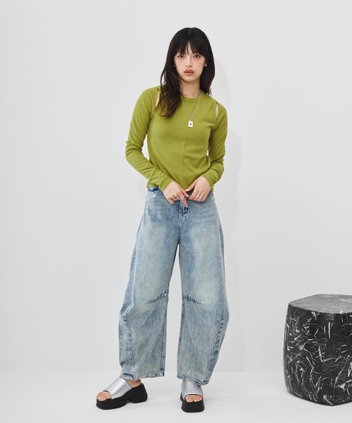 DIP IN CHOCOLATE(ディップインチョコレート)の「肩開き細リブトップス【DIP IN CHOCOLATE】(Tシャツ/カットソー・レディース・ブラック/ブラウン/グリーン/クリーム・F)」の4枚目の写真
