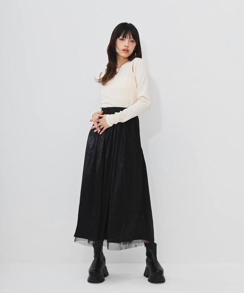 DIP IN CHOCOLATE(ディップインチョコレート)の「肩開き細リブトップス【DIP IN CHOCOLATE】(Tシャツ/カットソー・レディース・ブラック/ブラウン/グリーン/クリーム・F)」の3枚目の写真