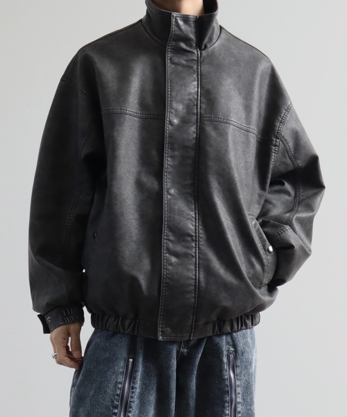 ヴィンテージウォッシュ加工PUレザージャケット